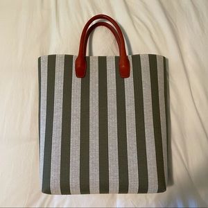 Green Stripe Mansur Gavriel Tote Bag with Leather